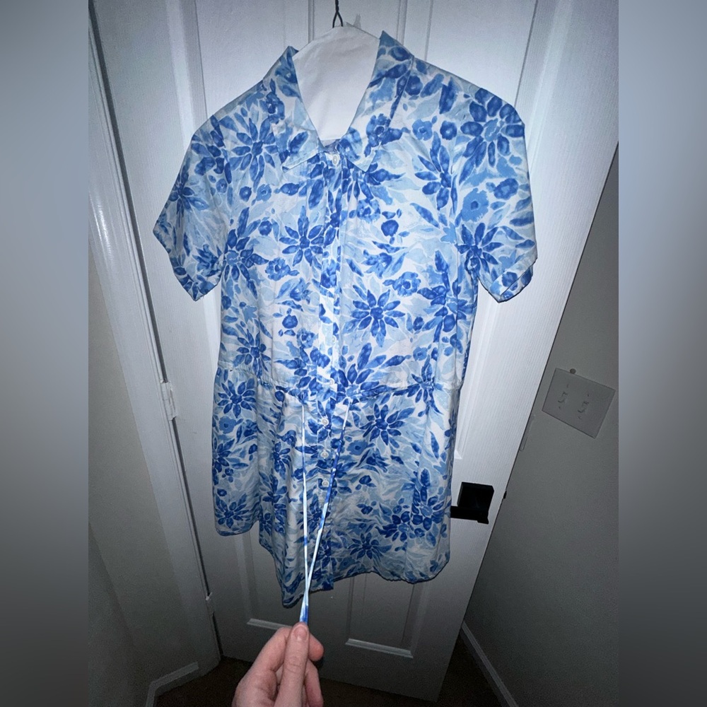 Lulus Sunny Charisma Blue Floral Button-up Mini Dress With Pockets - Size M - Picture 2 of 4